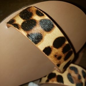 Leopard calf hair easy summer slide sandals